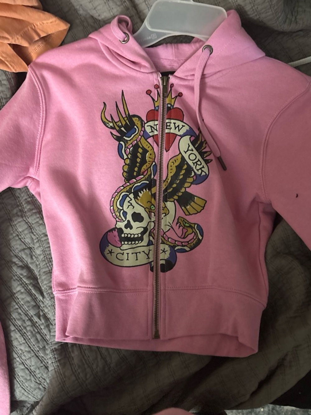 Ed Hardy Pink Zip-Up Hoodie with Tattoo Graphic